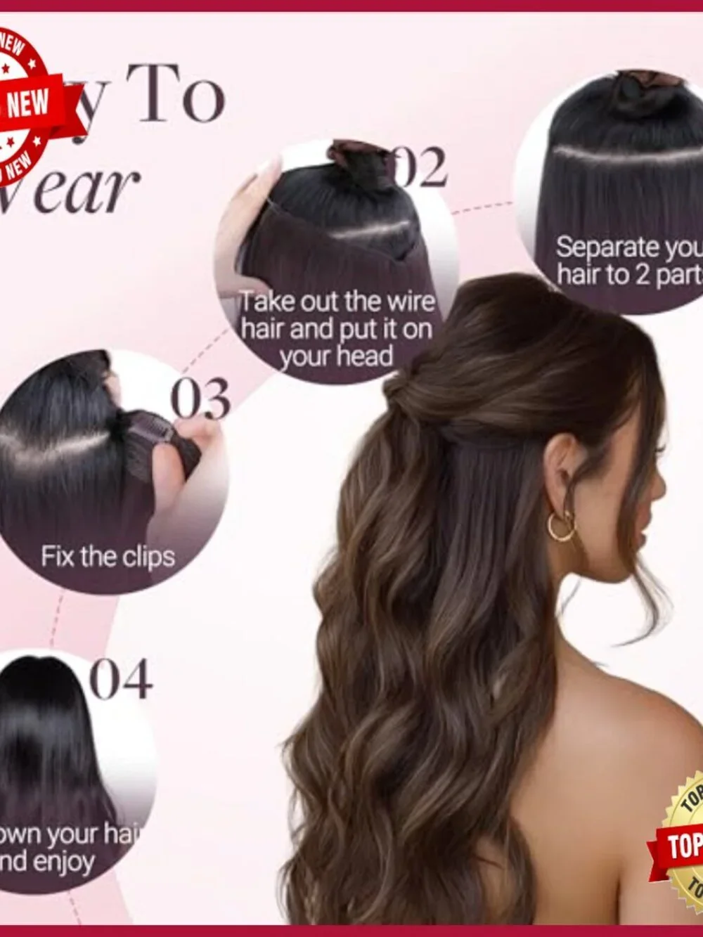 16 Inch Human Hair Extensions with Invisible Wire, 95g Weight